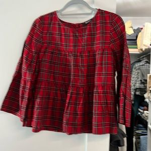 Madewell Christmas plaid bell sleeve 3 tier button back - size small